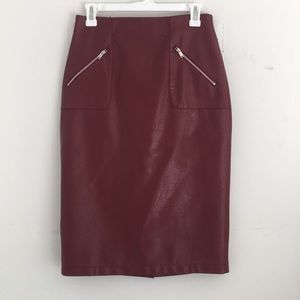 Zara red leatherette pencil skirt